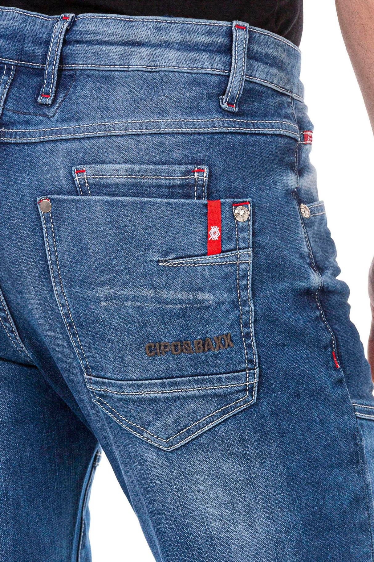 CD698 Men's Straight Fit Jeans with trendy decorative stitching