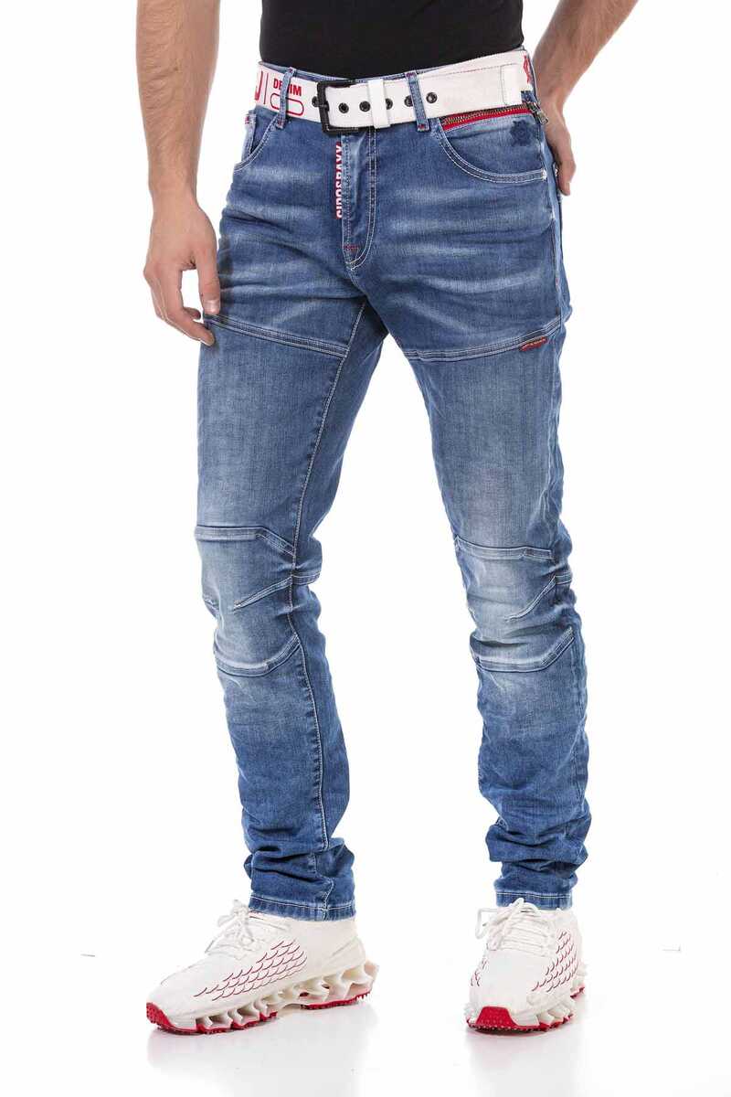 CD698 Men's Straight Fit Jeans with trendy decorative stitching