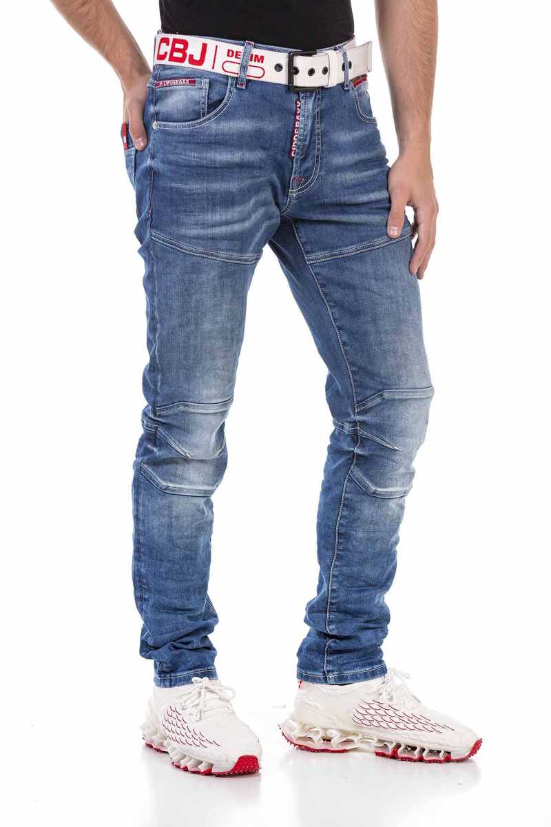 CD698 Men's Straight Fit Jeans with trendy decorative stitching