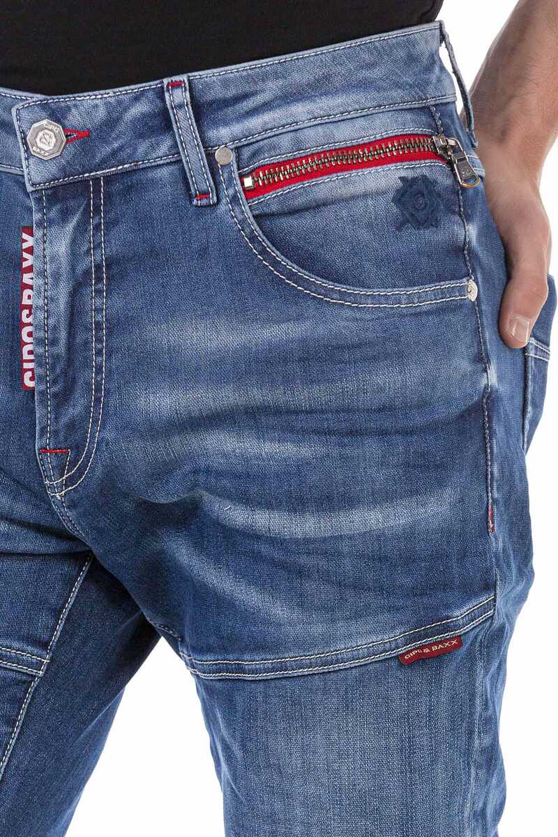 CD698 Men's Straight Fit Jeans with trendy decorative stitching