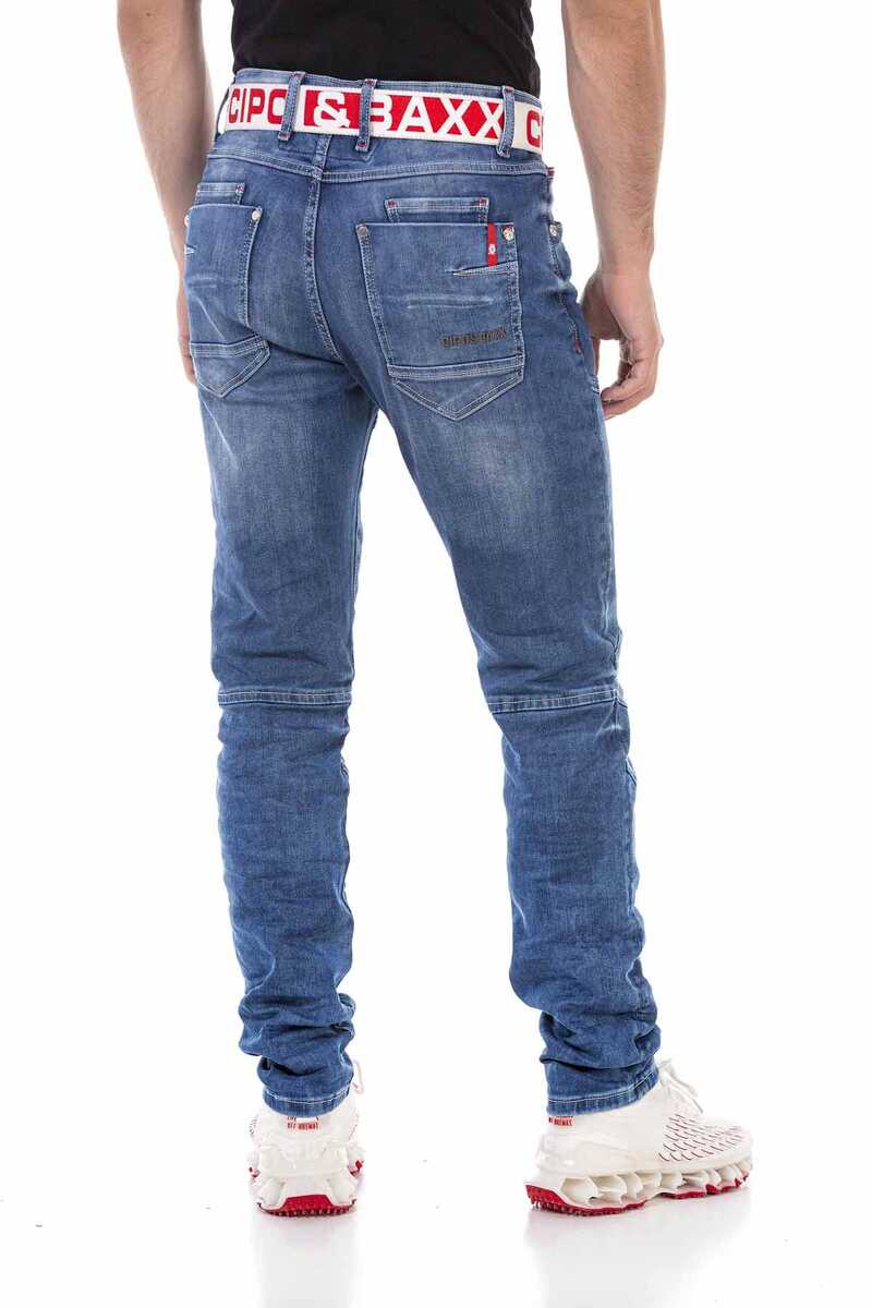 CD698 Men's Straight Fit Jeans with trendy decorative stitching