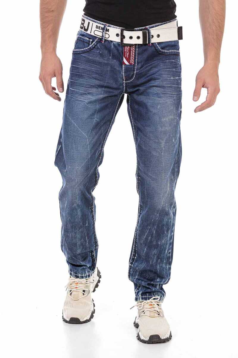 CD709 Men's Straight Fit Jeans with Extravagant Wash