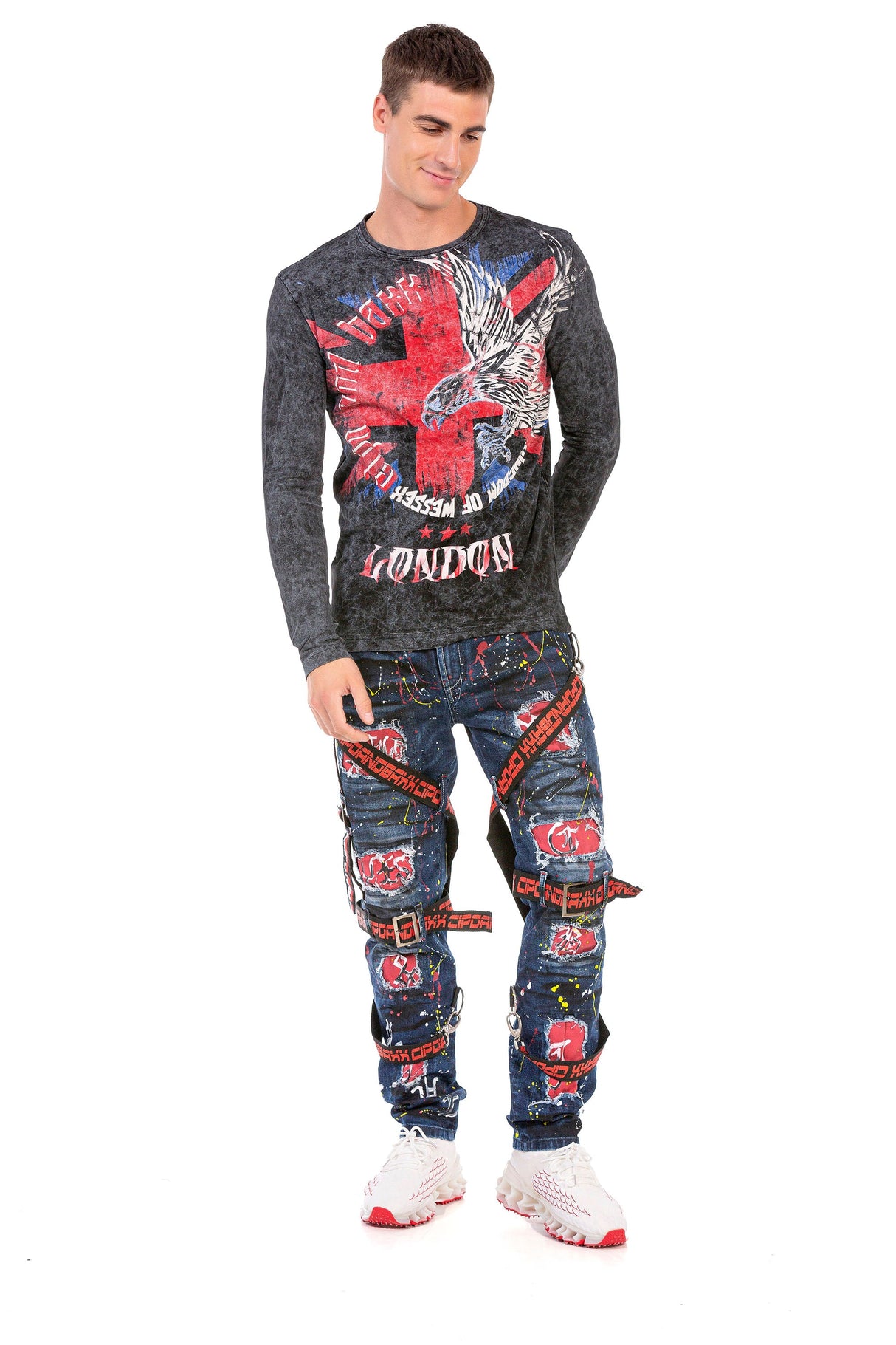 CD716 Men's biker jeans leisure trousers in a special design with colorful rivets