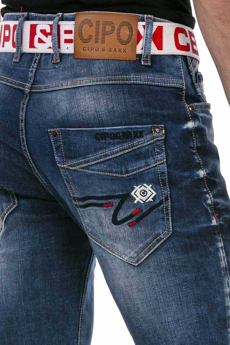 CD717 Men's slim-fit jeans with great embroidery