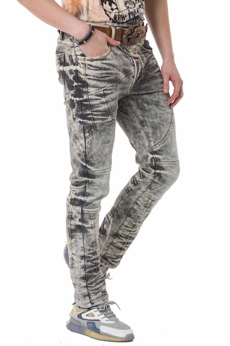 CD718 Men's straight jeans with wide decorative seams