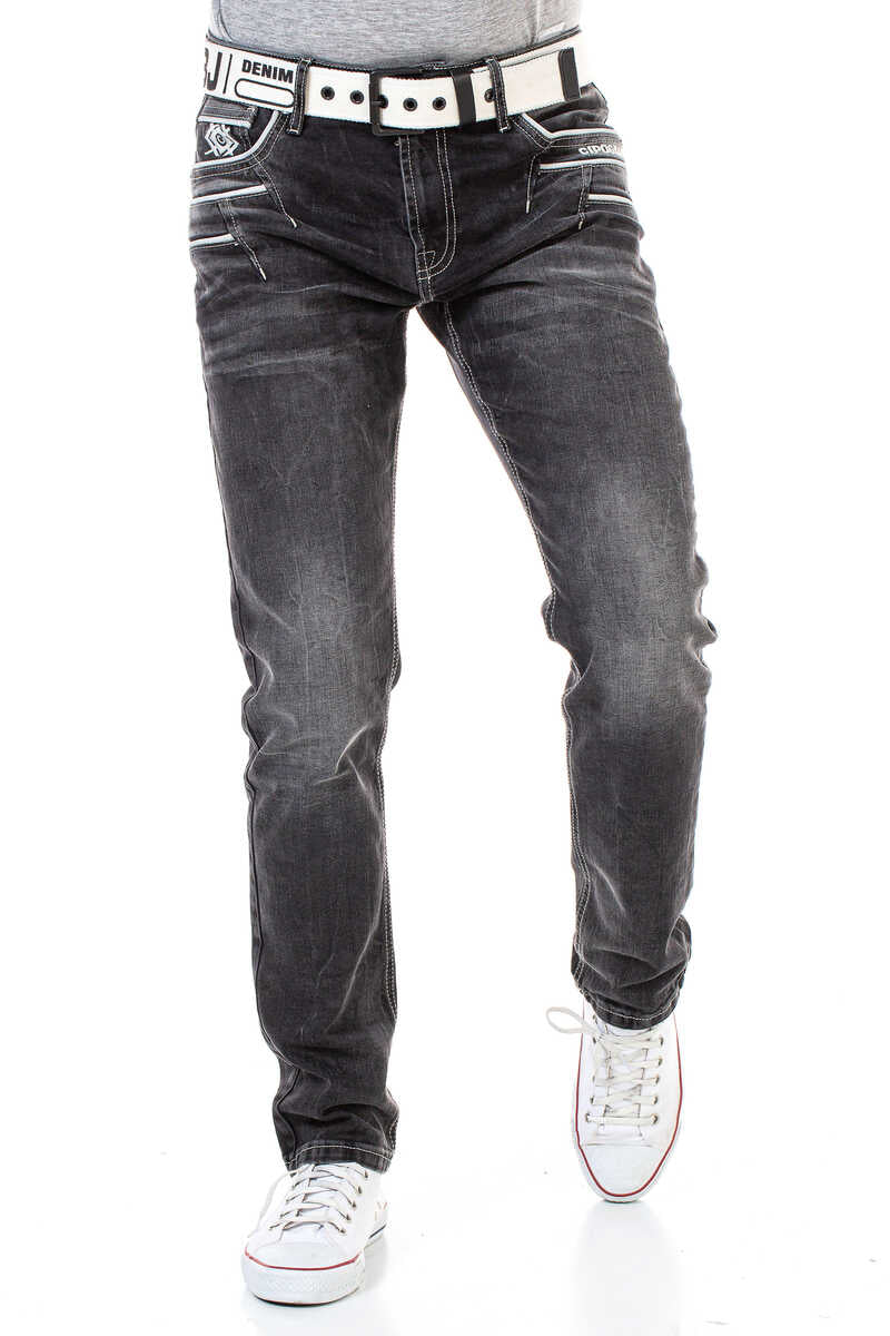 CD719 Men's Straight Jeans with Contrast Stitching