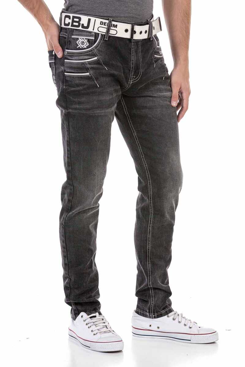 CD719 Men's Straight Jeans with Contrast Stitching