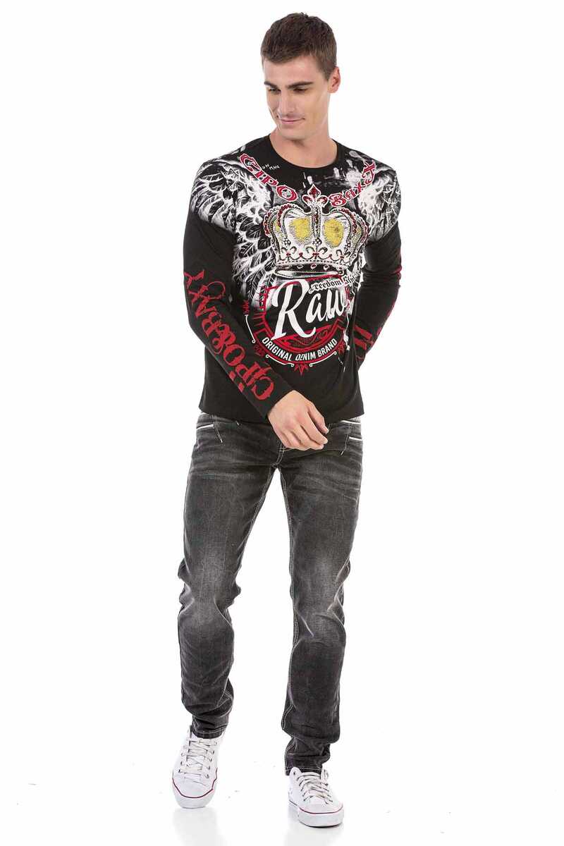CD719 Men's Straight Jeans with Contrast Stitching
