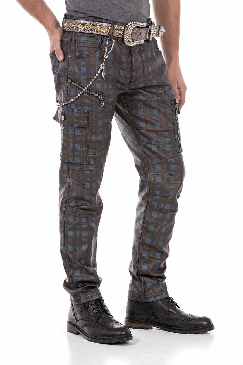 CD721 Men's straight jeans with a casual check pattern