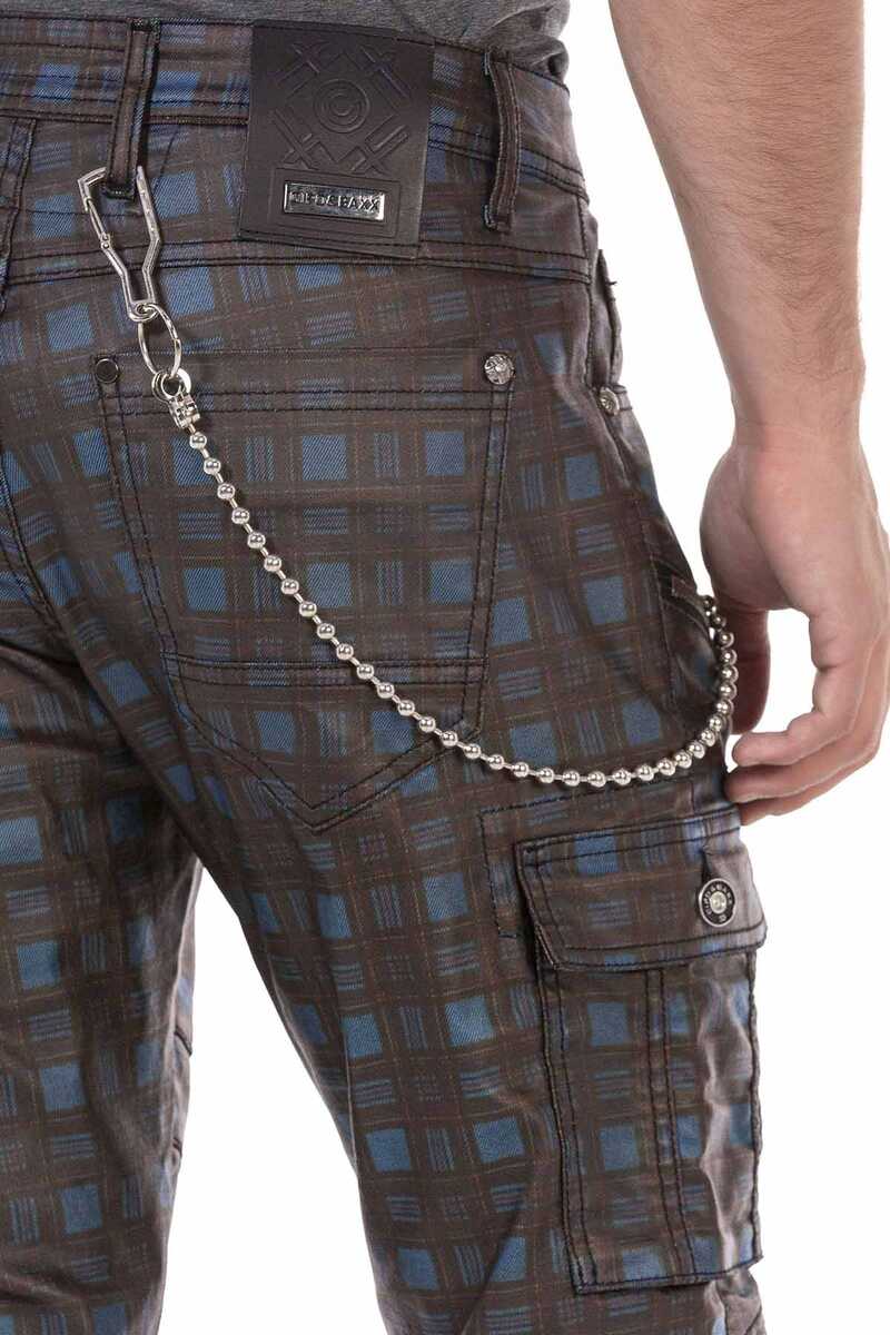 CD721 Men's straight jeans with a casual check pattern