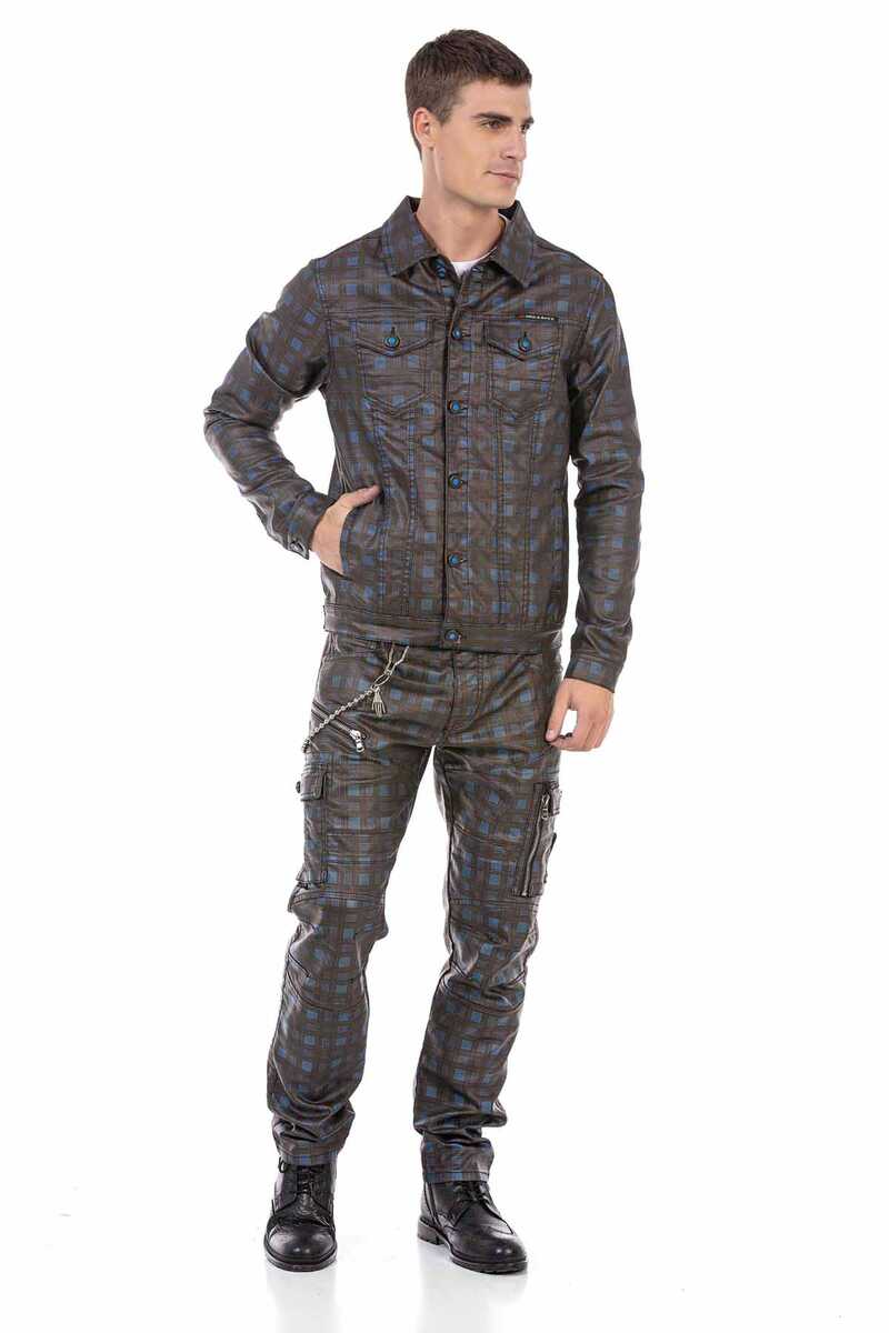 CD721 Men's straight jeans with a casual check pattern