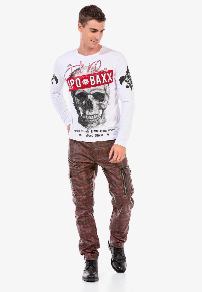 CD721 Men's straight jeans with a casual check pattern