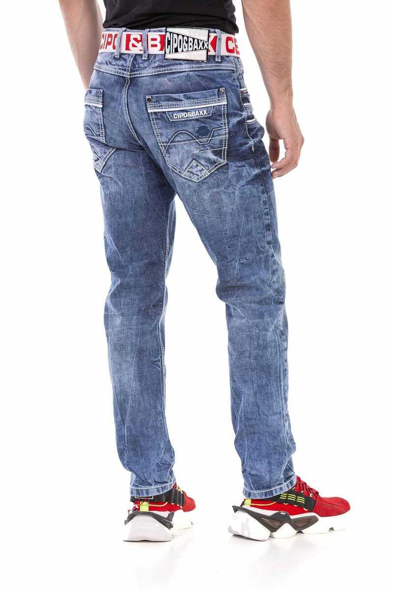 CD723 Men's comfortable jeans with trendy decorative elements