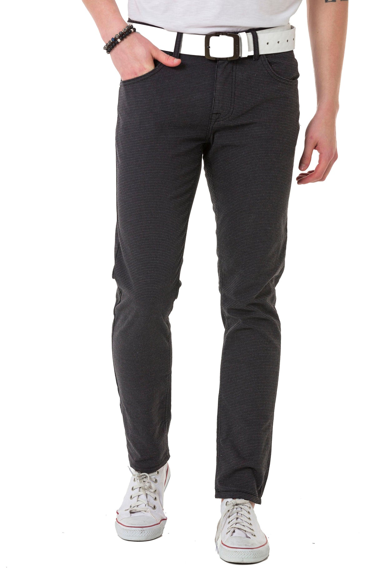 CD724 Men's basic trousers with a subtle check pattern