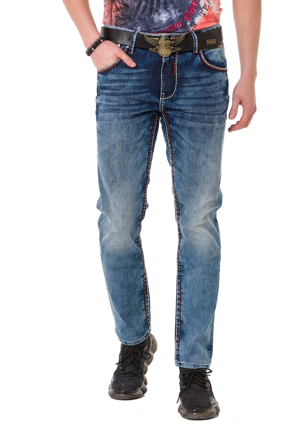 CD729 Men's Slim-Fit Jeans with Pocket Embroidery
