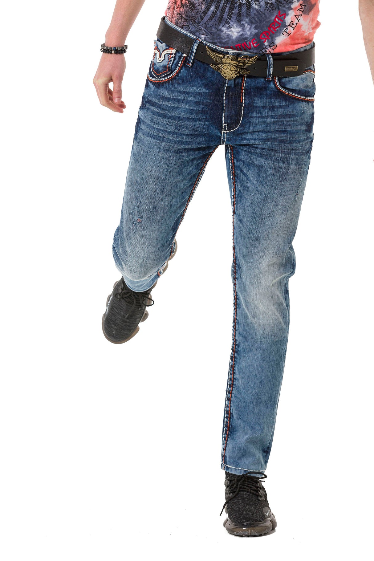 CD729 Men's Slim-Fit Jeans with Pocket Embroidery