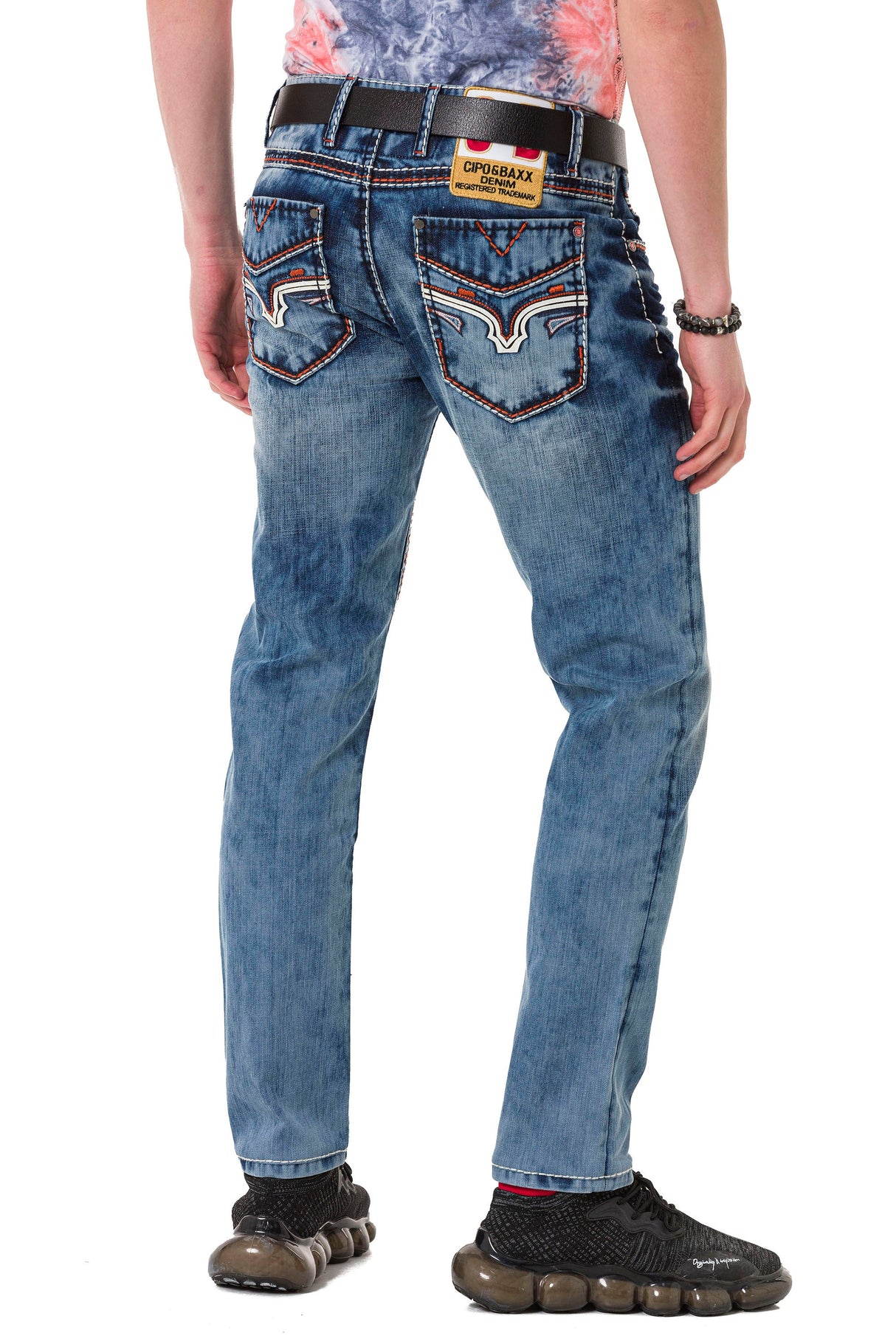 CD729 Men's Slim-Fit Jeans with Pocket Embroidery