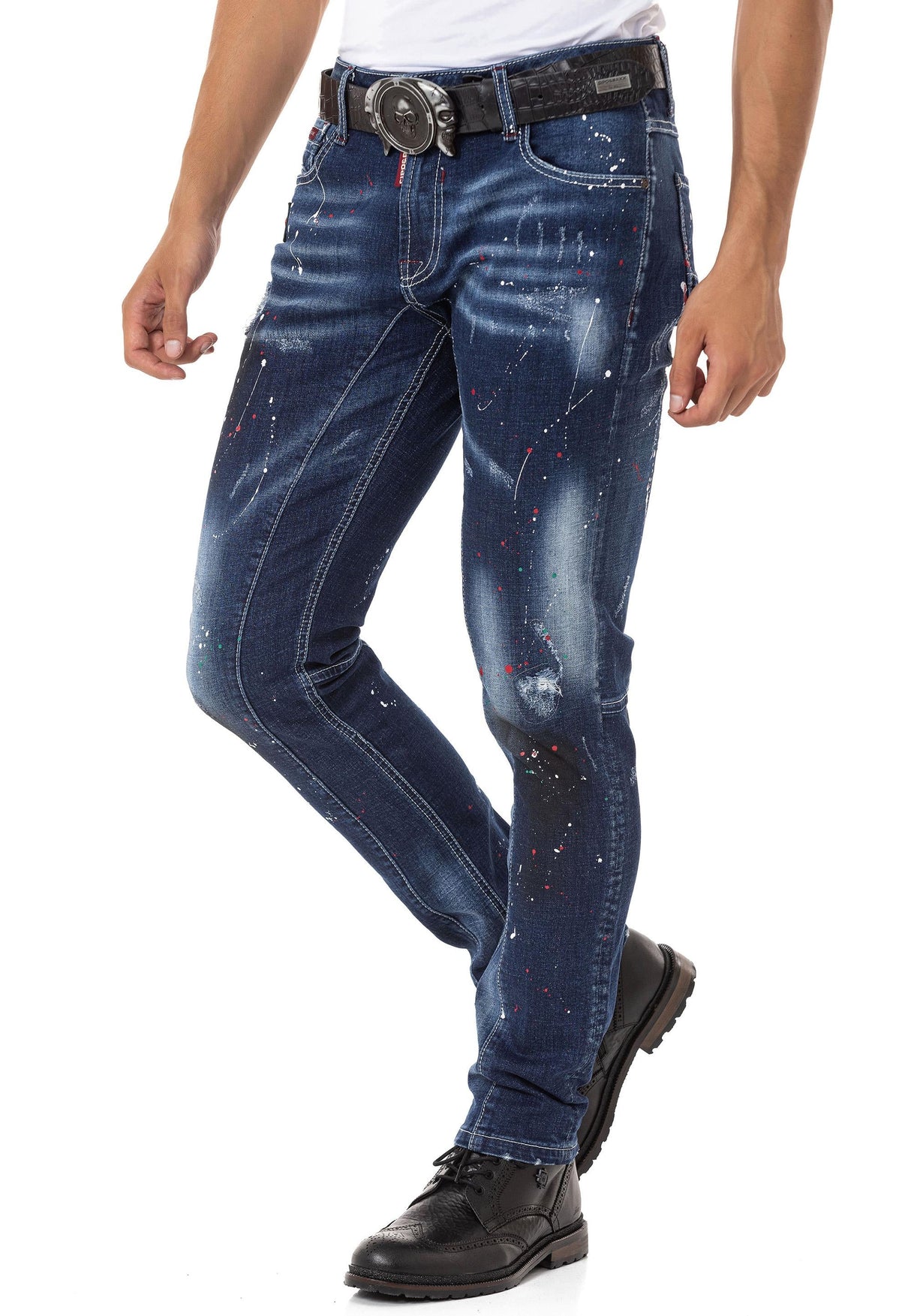 CD783 Men's Slim Fit Jeans – Denim with paint splatters