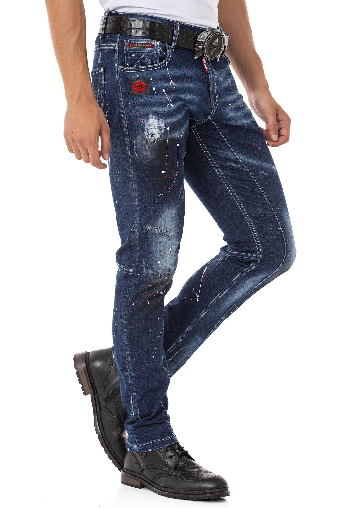 CD783 Men's Slim Fit Jeans – Denim with paint splatters