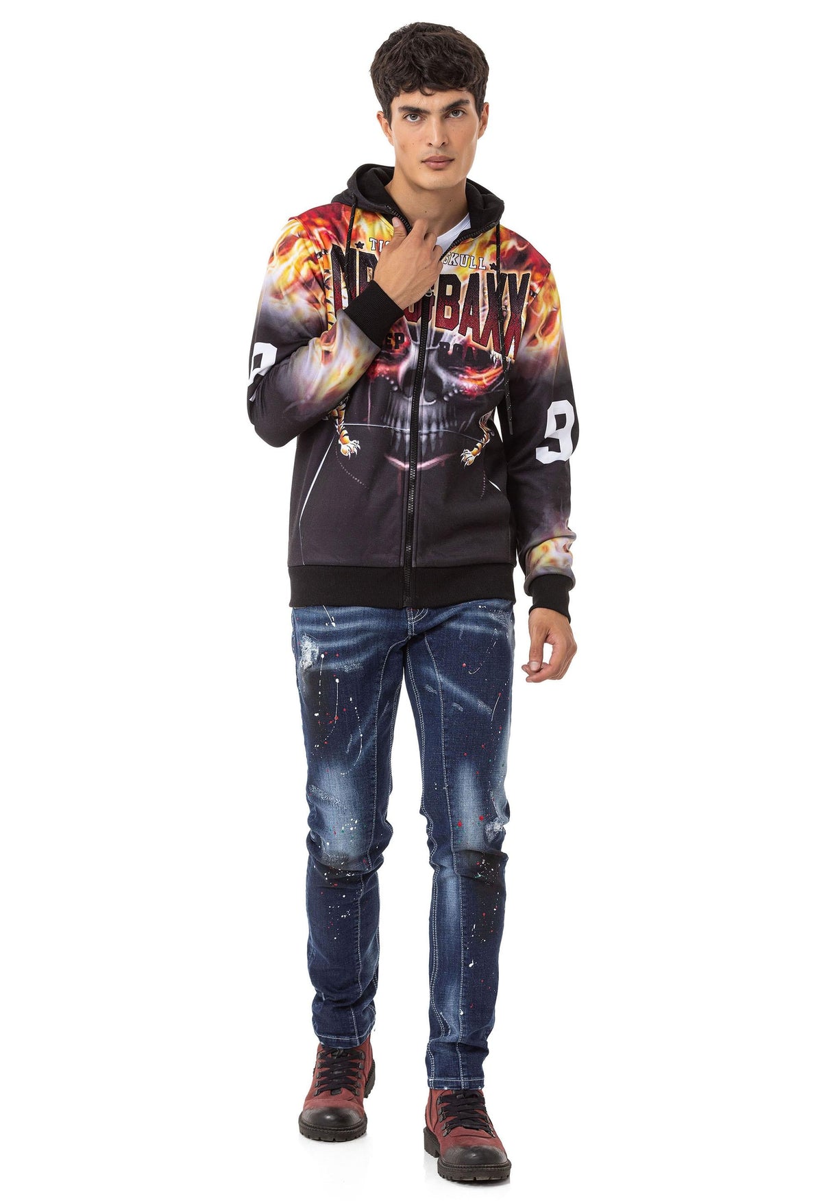CD783 Men's Slim Fit Jeans – Denim with paint splatters