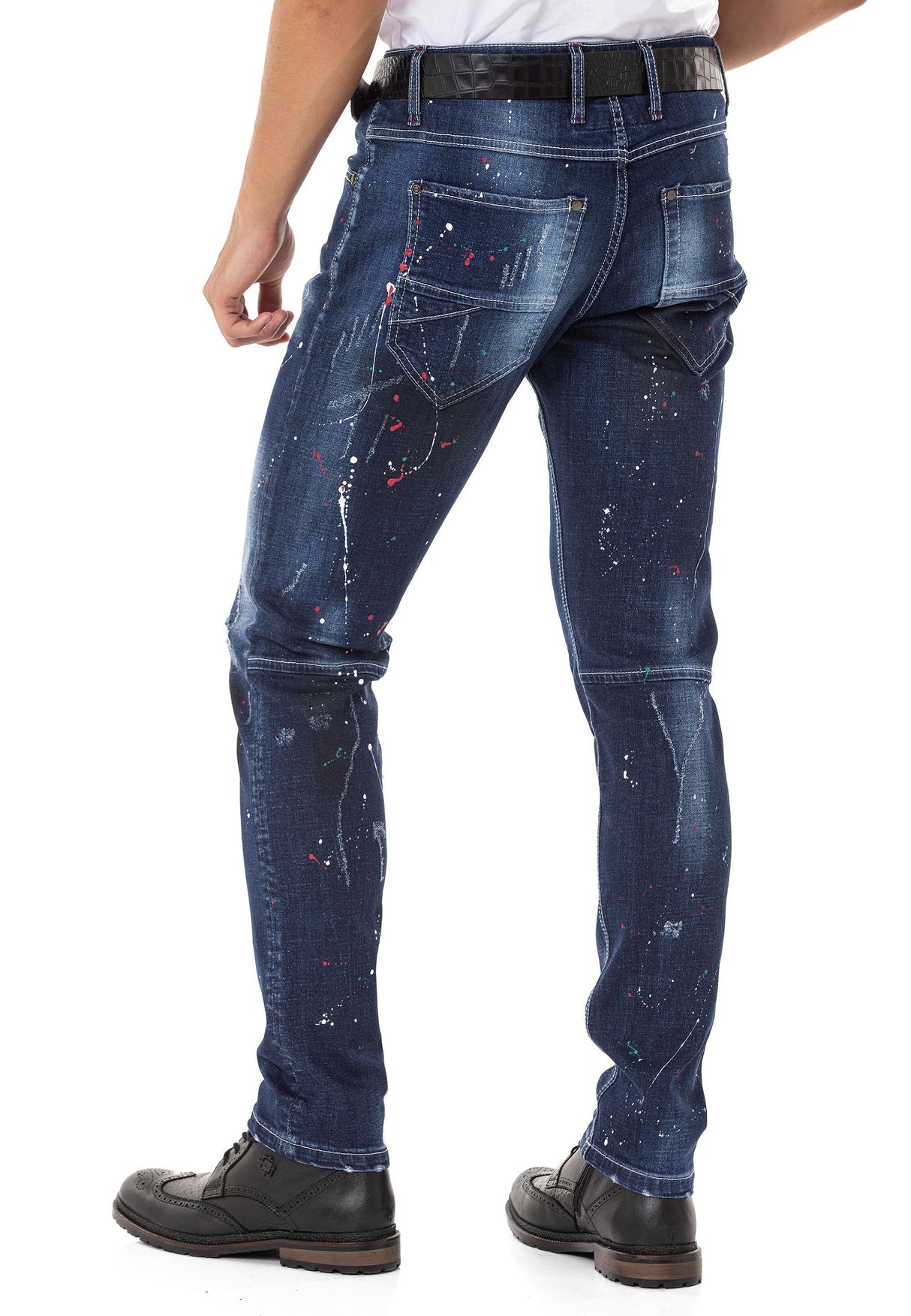 CD783 Men's Slim Fit Jeans – Denim with paint splatters