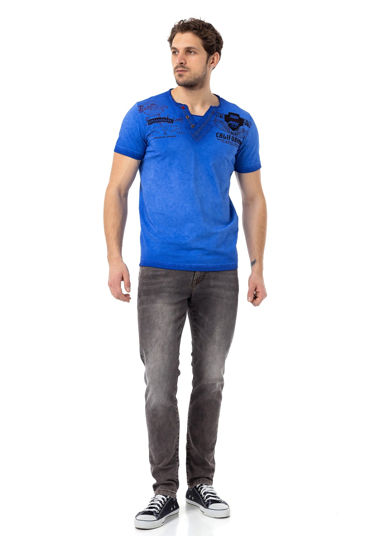 CD811 Men's straight jeans with trendy decorative stitching