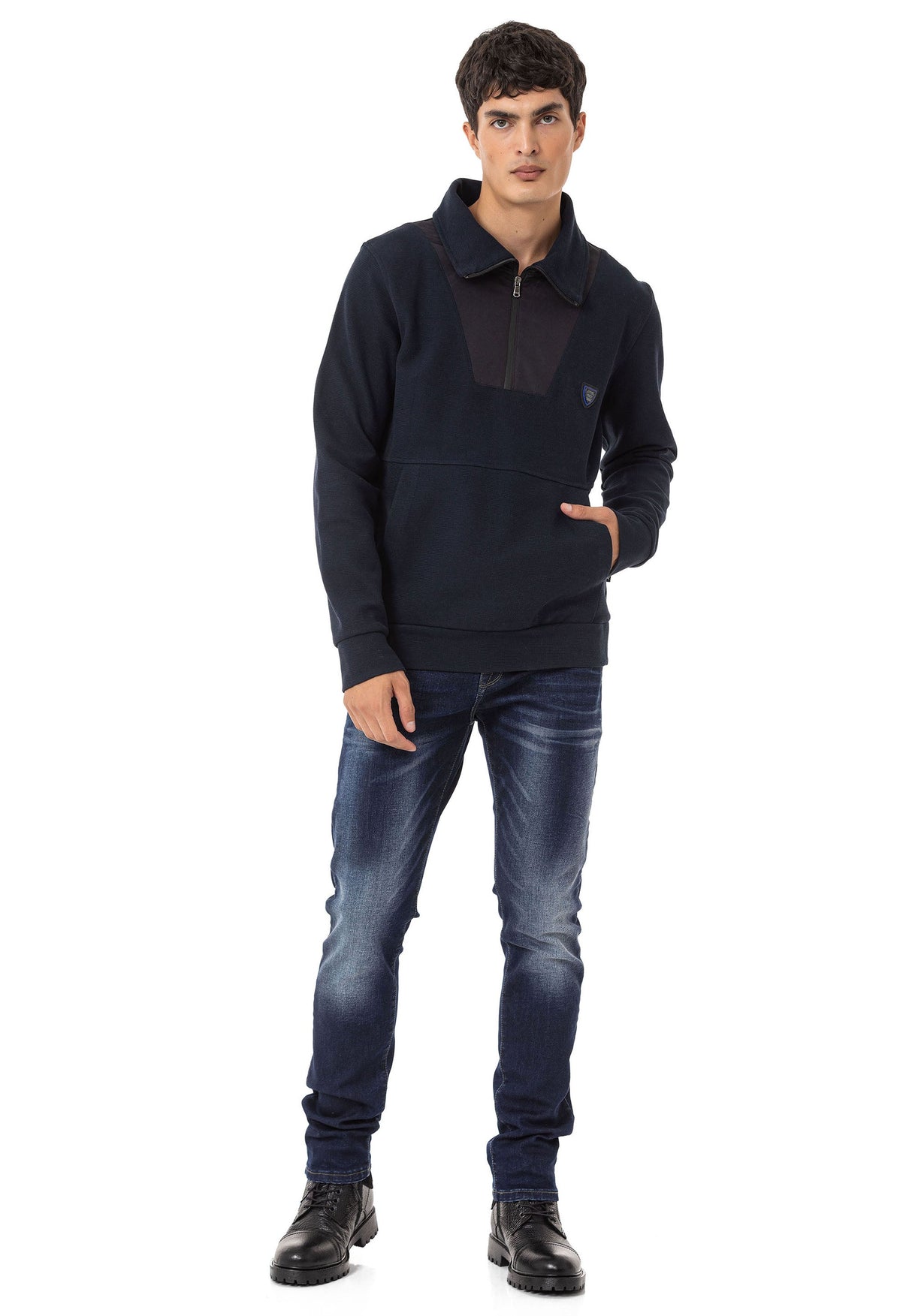 CD811 Men's straight jeans with trendy decorative stitching