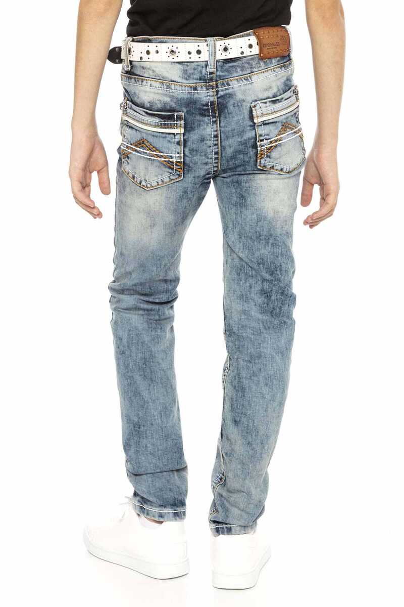 CDK101 Boys' Jeans – Regular Fit in Blue with Used Wash & Contrast Stitching | Durable Denim Trousers for School & Leisure