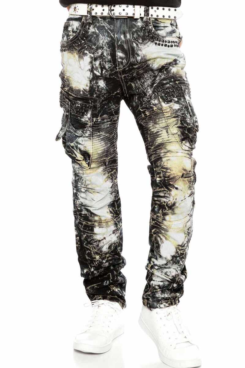 CDK105 Boys' Jeans – Regular Fit in Khaki with Bleach Effect & Multicolor Design | Creative Streetwear for Stylish Kids