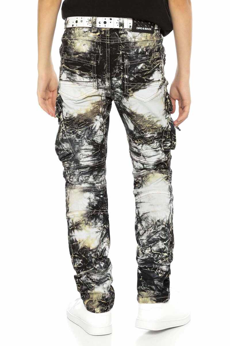 CDK105 Boys' Jeans – Regular Fit in Khaki with Bleach Effect & Multicolor Design | Creative Streetwear for Stylish Kids