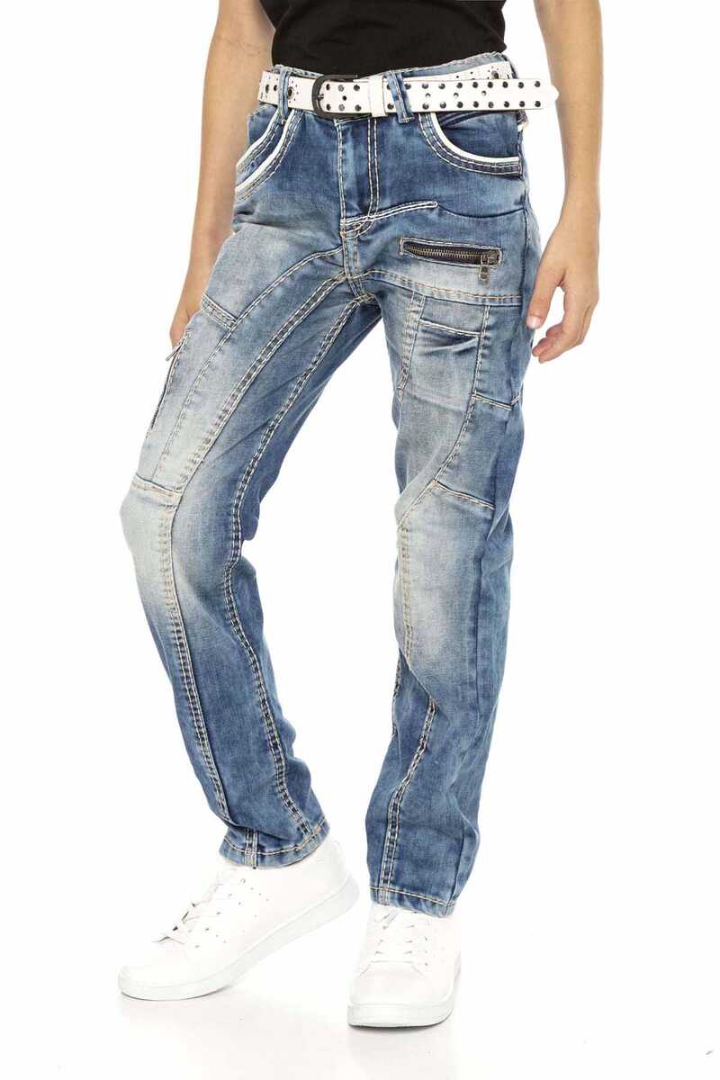 CDK109 Boys' Jeans – Regular Fit in Blue with Ripped Details & Contrast Stitching | Cool Denim Trousers for School & Leisure