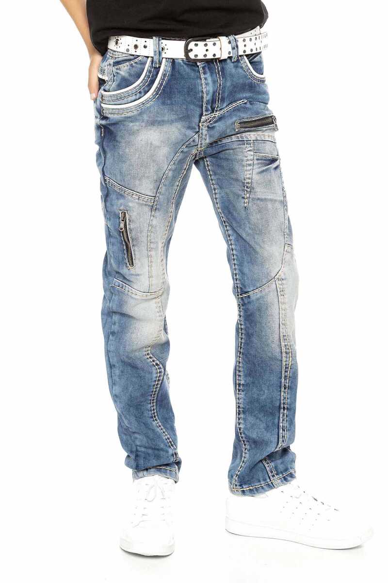 CDK109 Boys' Jeans – Regular Fit in Blue with Ripped Details & Contrast Stitching | Cool Denim Trousers for School & Leisure