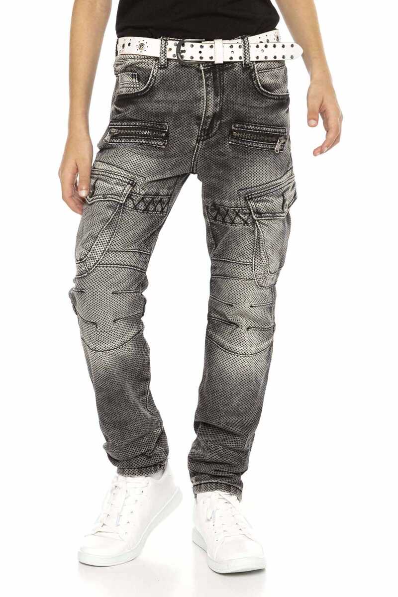 CDK111 – Regular fit in grey with a used look and decorative stitching | Stylish children's jeans for everyday wear and leisure