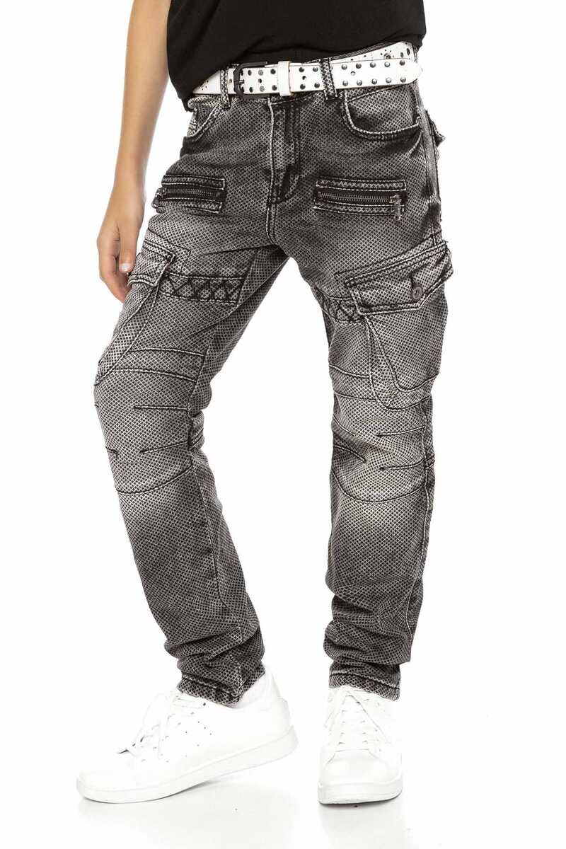 CDK111 – Regular fit in grey with a used look and decorative stitching | Stylish children's jeans for everyday wear and leisure