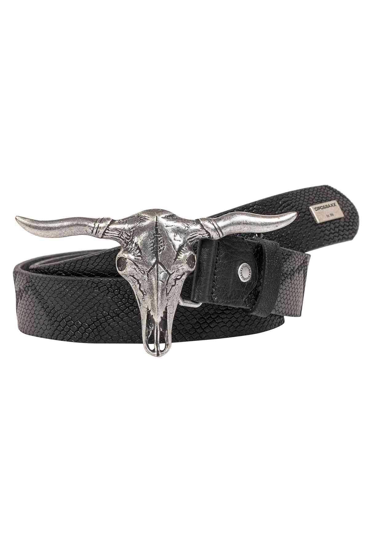 CG199 Men's Leather Belt Skull Reptile Embossing
