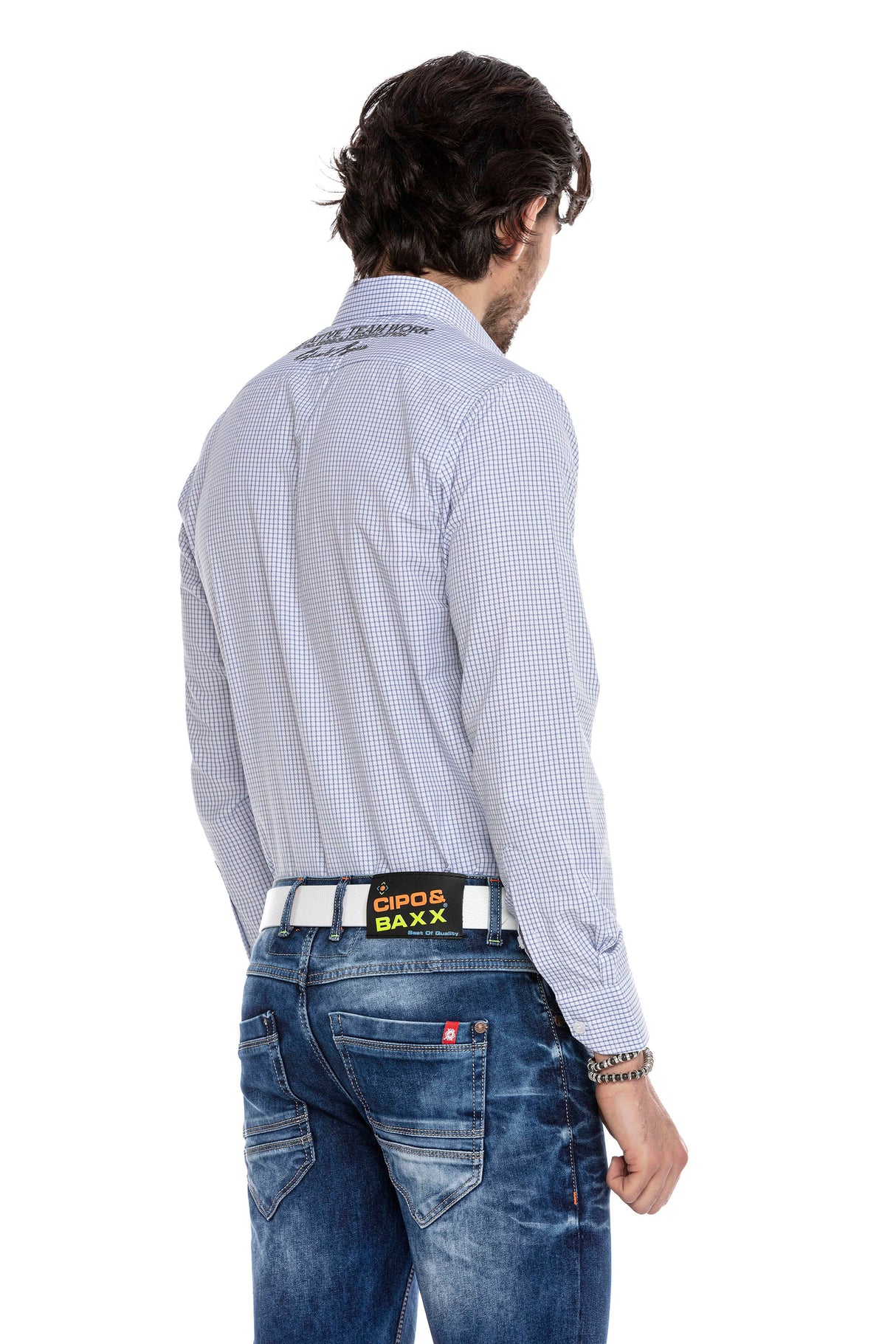 CH185 Men's long-sleeved shirt with trendy embroidery