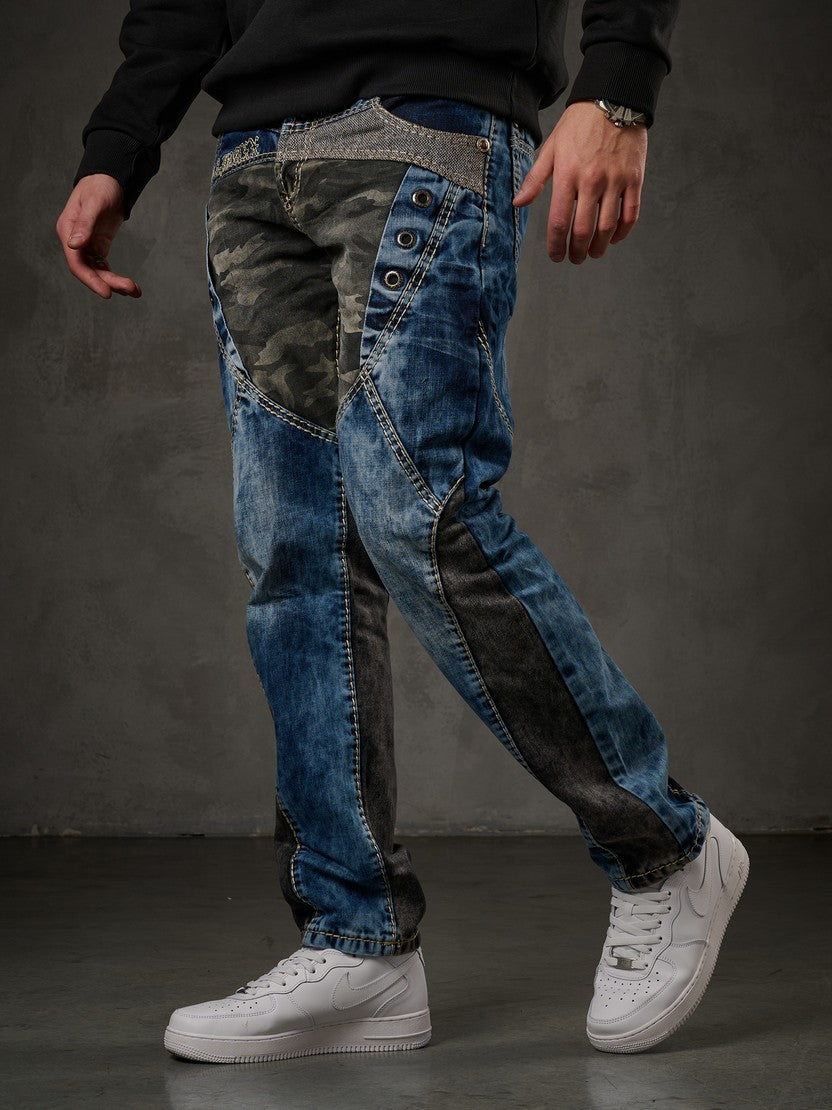 CD894 – Men's Jeans Stylish Patchwork Design, Regular Fit