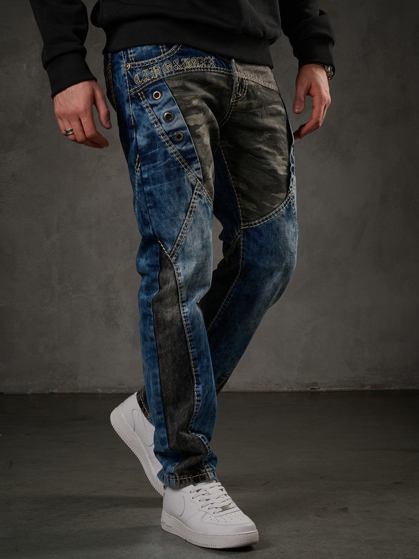 CD894 – Men's Jeans Stylish Patchwork Design, Regular Fit