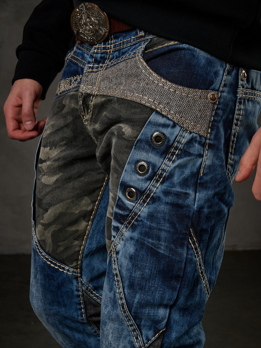 CD894 – Men's Jeans Stylish Patchwork Design, Regular Fit