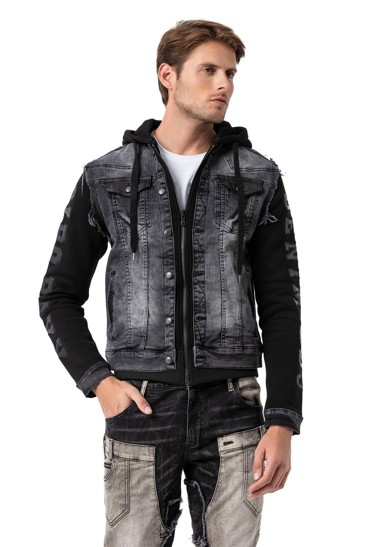 CJ155 Denim jacket, hooded sweatshirt in a western look