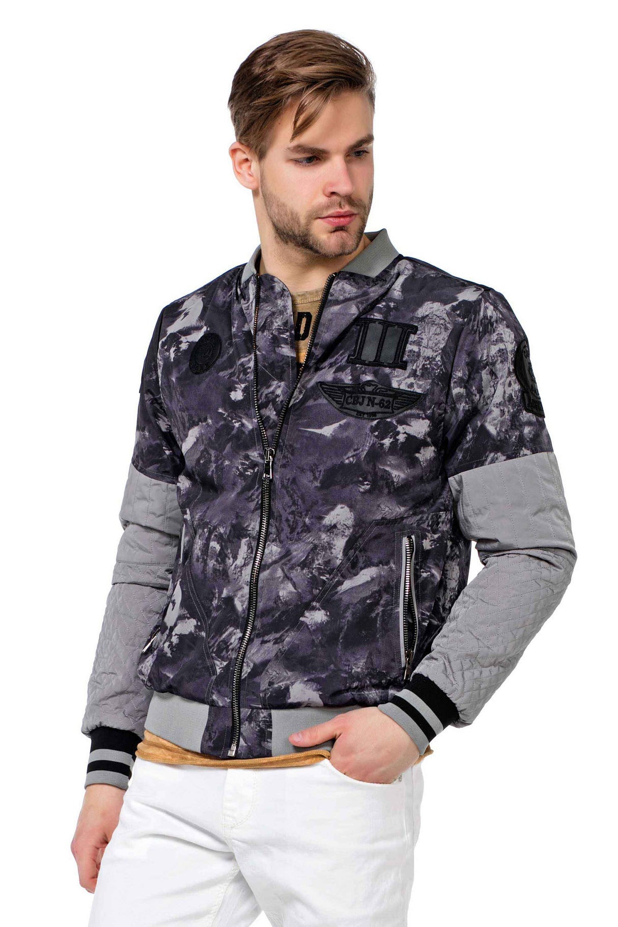 CJ210 Men's Transitional Jacket – Camouflage Design in Grey with Textured Mix & Urban Look | Lightweight Jacket for Spring & Autumn