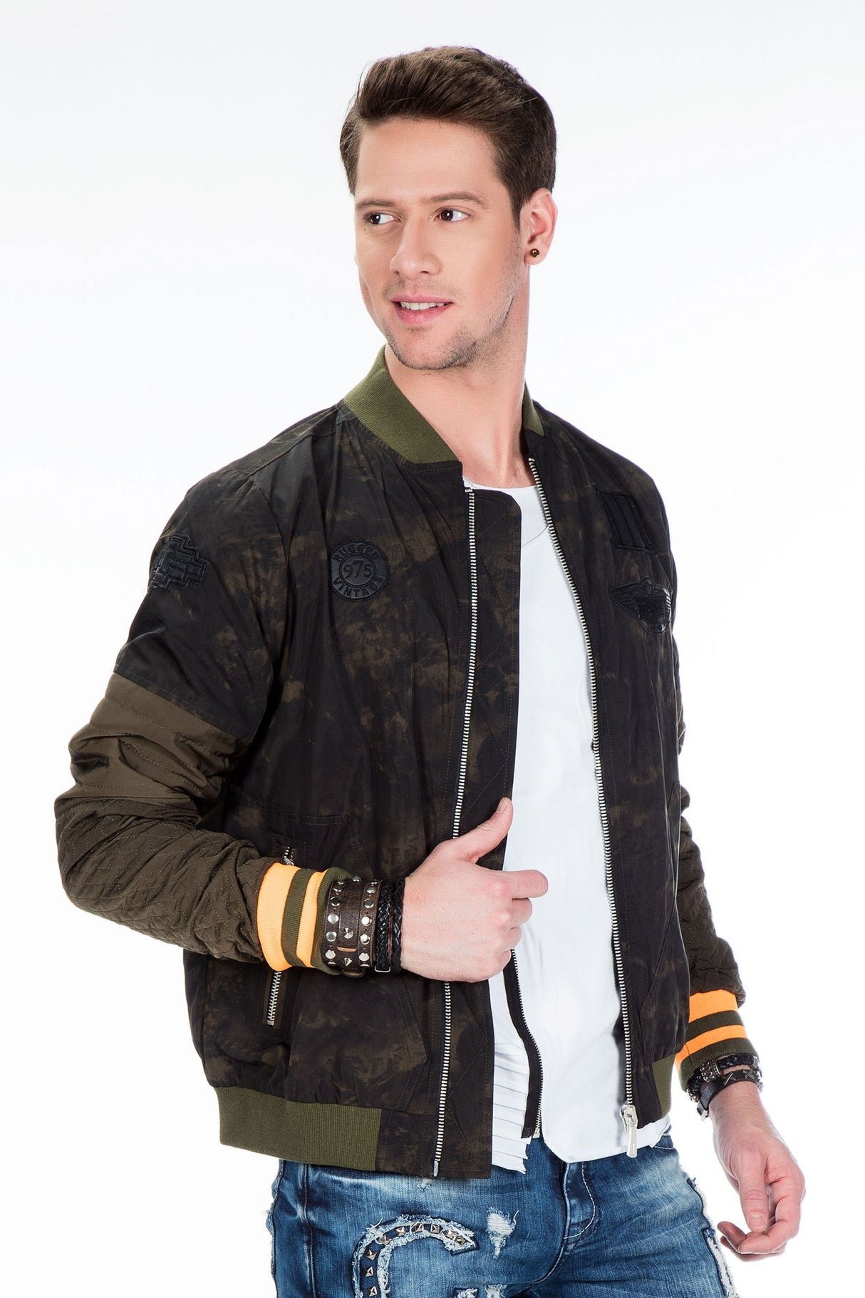 CJ210 Men's Transitional Jacket – Camouflage Design in Grey with Textured Mix & Urban Look | Lightweight Jacket for Spring & Autumn