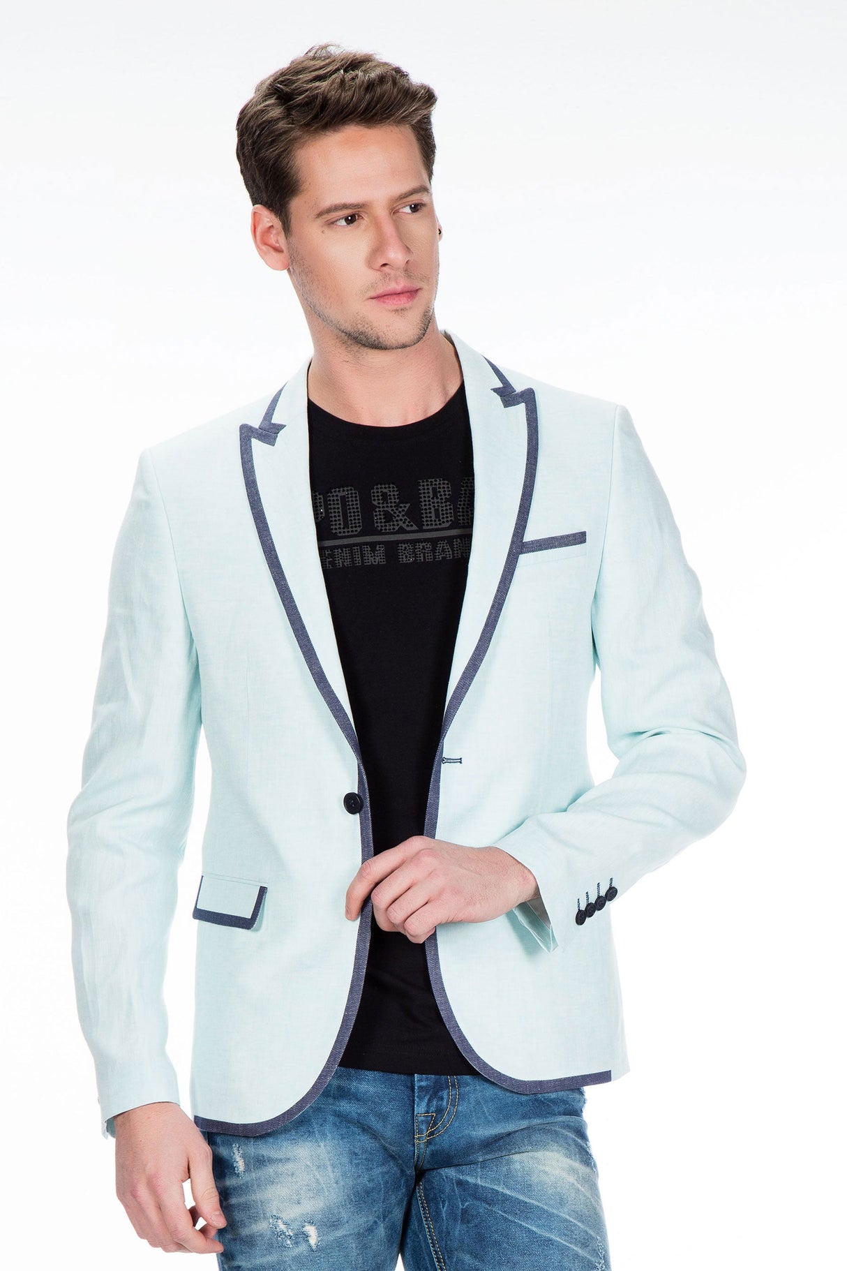 CJ222 Men's Blazer – Stylish contrast in light blue & navy