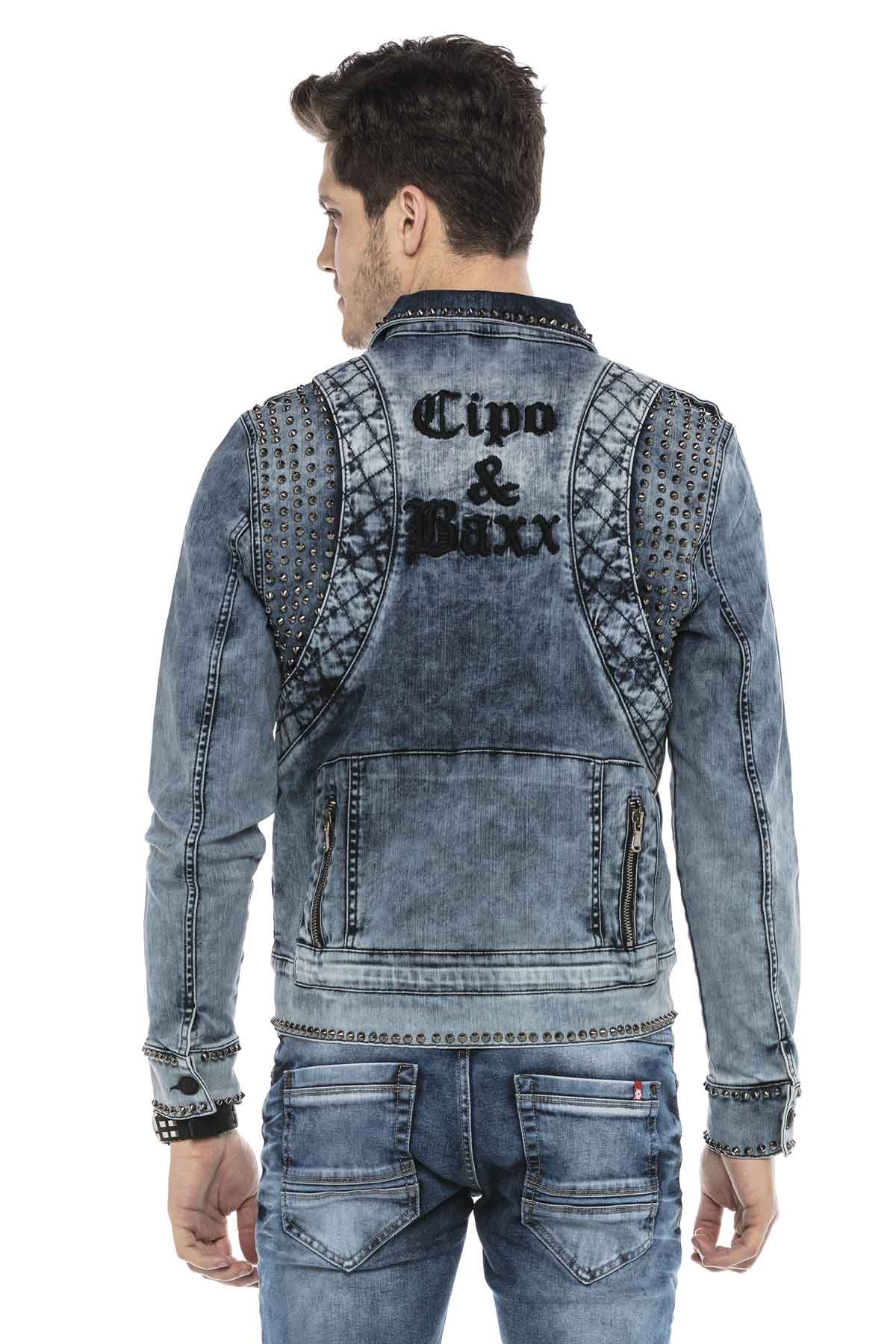 CJ250 Men's Denim Jacket – Blue Transitional Jacket with Contrast Stitching & Button Placket | Stylish Casual Jacket with a Distressed Look