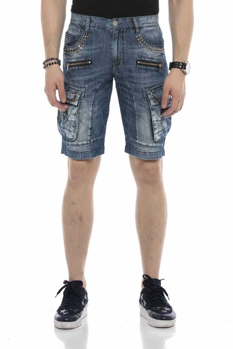 CK203 Men's Capri Shorts with Rivets and Cargo Pockets