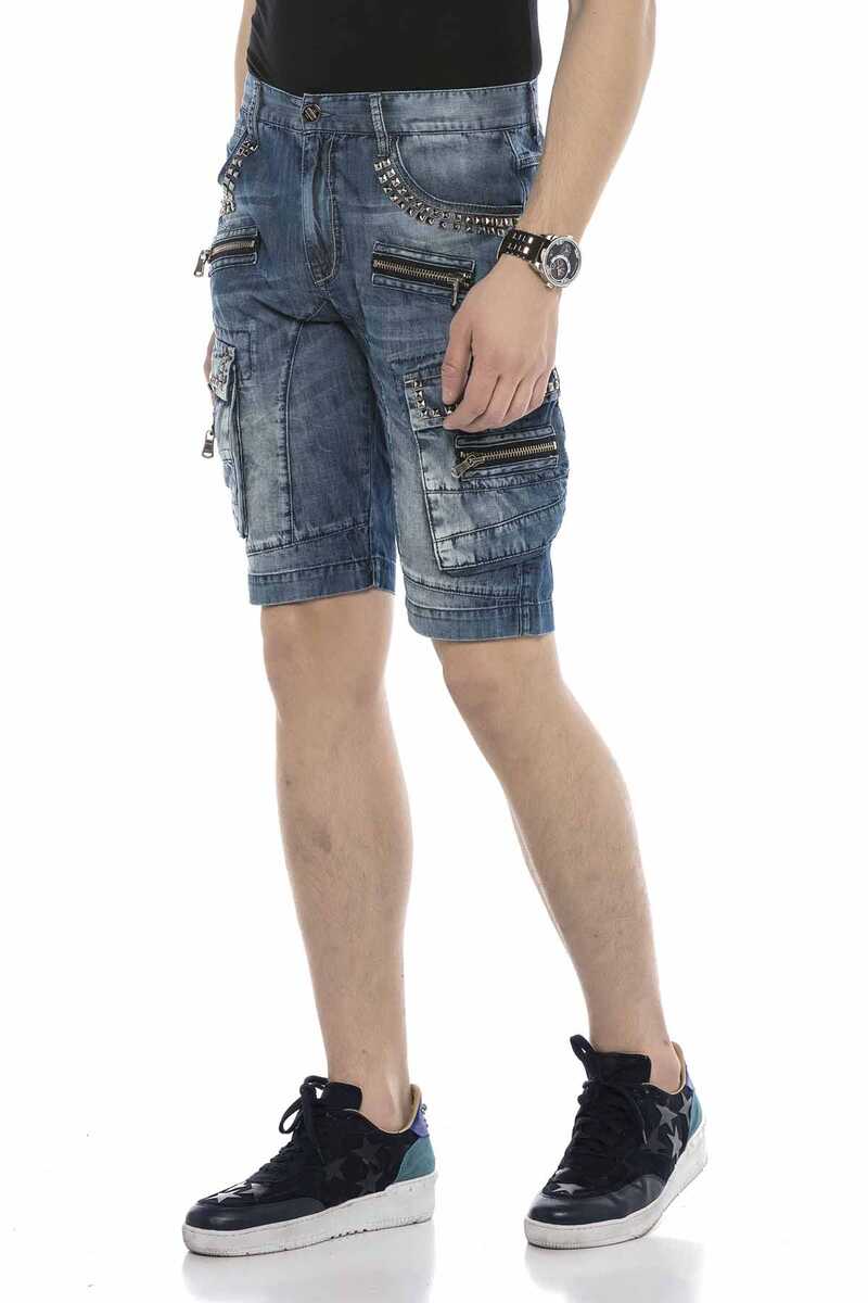 CK203 Men's Capri Shorts with Rivets and Cargo Pockets