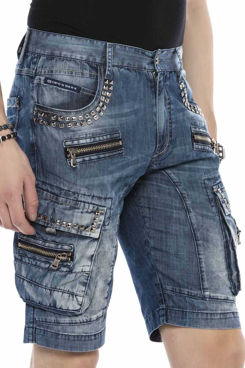 CK203 Men's Capri Shorts with Rivets and Cargo Pockets