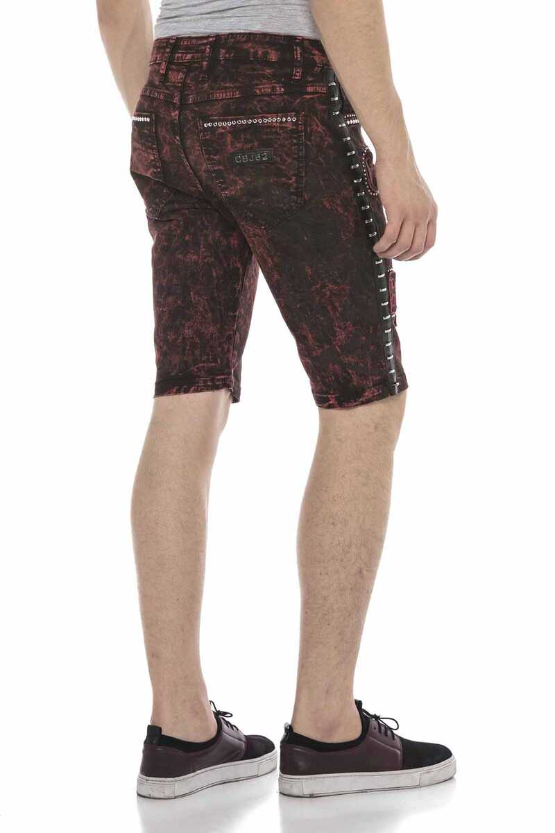CK207 men's capri denim shorts mottled in burgundy with logo