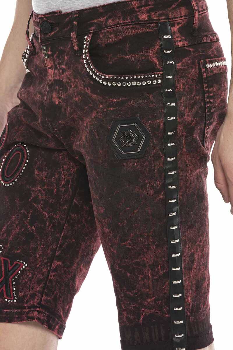 CK207 men's capri denim shorts mottled in burgundy with logo