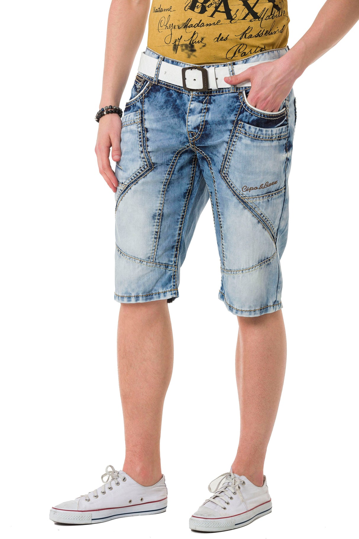 CK270 Men's Capri Shorts with eye-catching decorative stitching